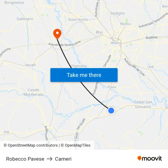 Robecco Pavese to Cameri map