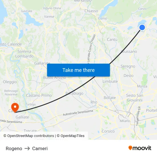 Rogeno to Cameri map