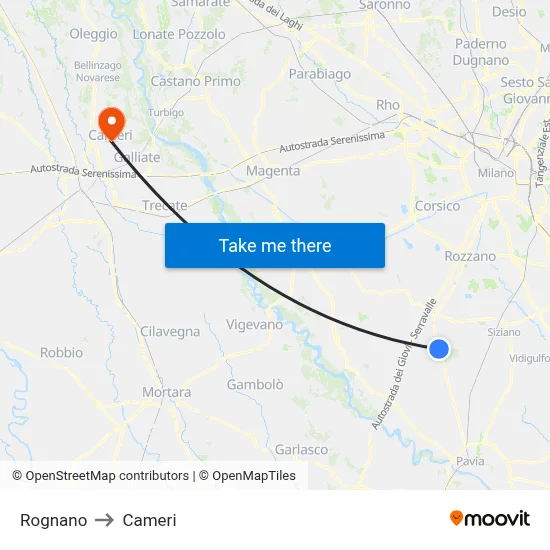Rognano to Cameri map