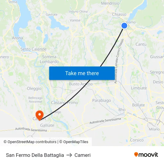 San Fermo Della Battaglia to Cameri map