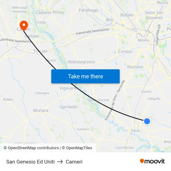 San Genesio Ed Uniti to Cameri map