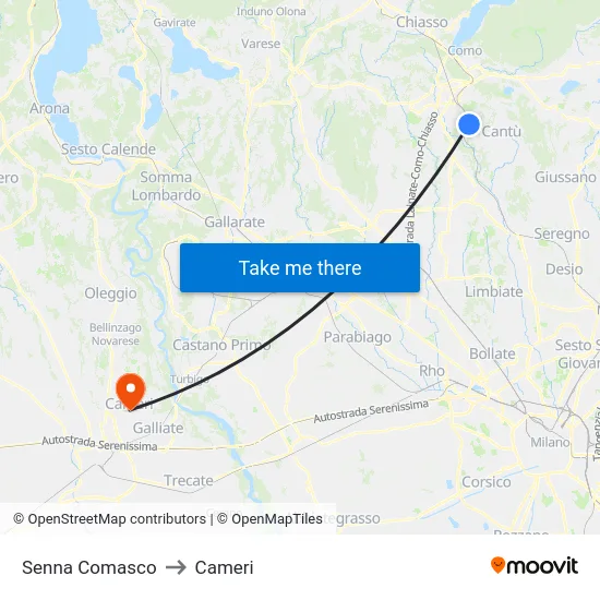 Senna Comasco to Cameri map