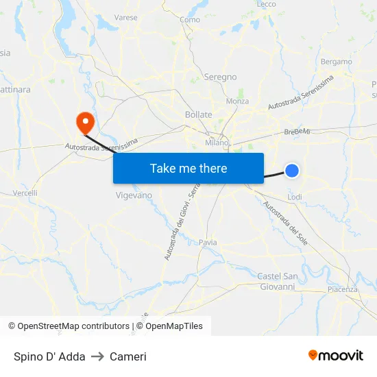 Spino D' Adda to Cameri map
