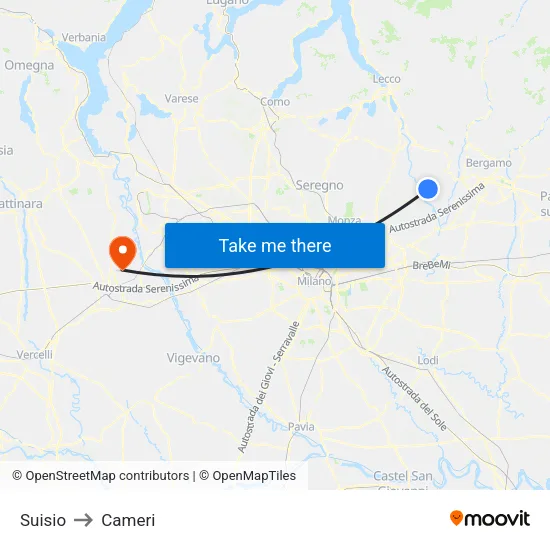 Suisio to Cameri map