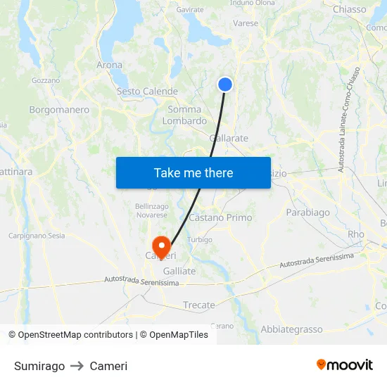 Sumirago to Cameri map