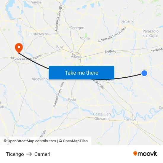 Ticengo to Cameri map