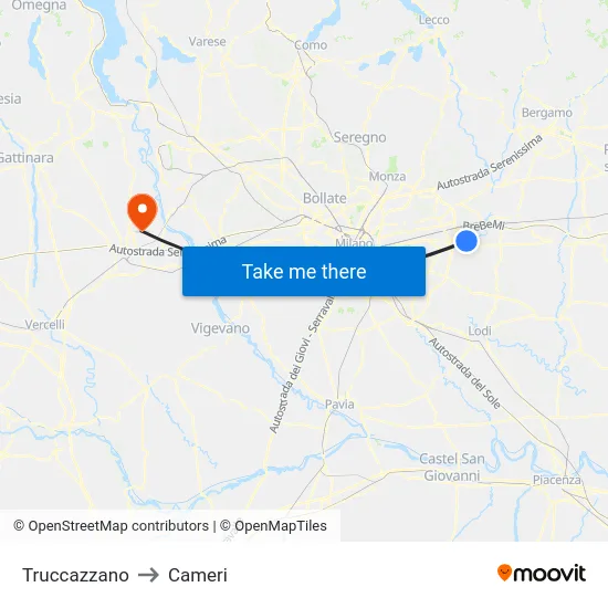 Truccazzano to Cameri map