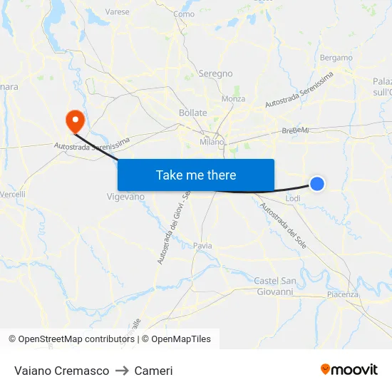 Vaiano Cremasco to Cameri map
