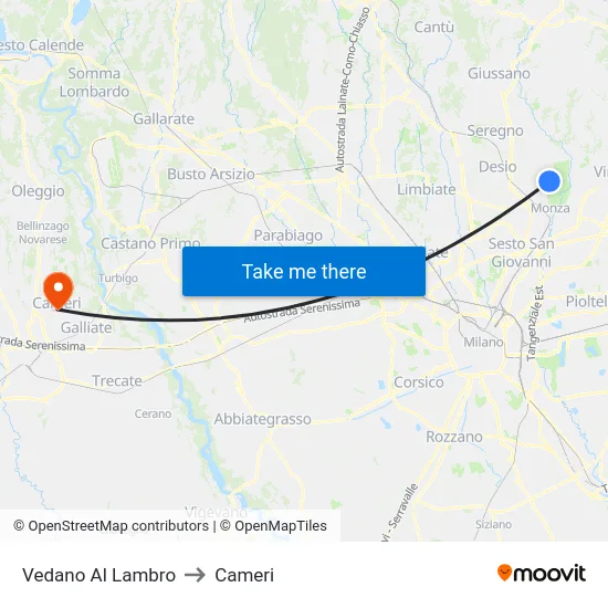 Vedano Al Lambro to Cameri map