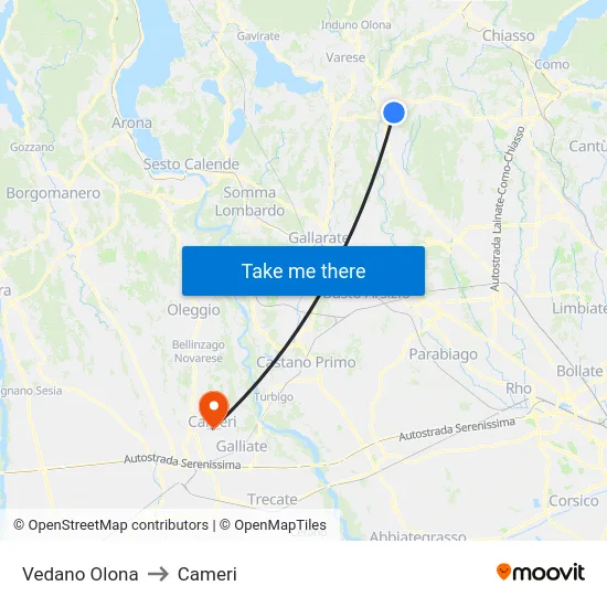 Vedano Olona to Cameri map