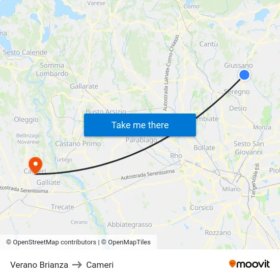 Verano Brianza to Cameri map