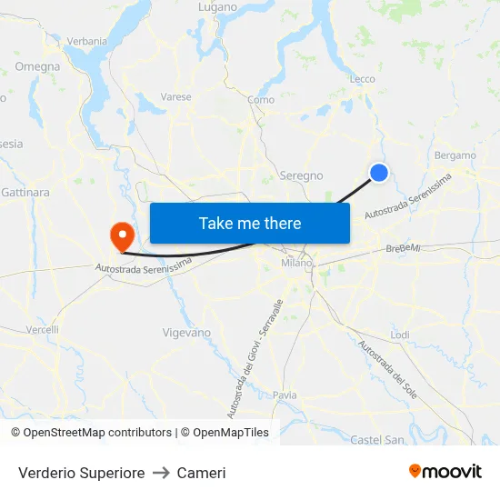 Verderio Superiore to Cameri map