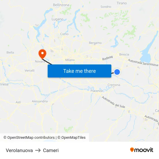 Verolanuova to Cameri map