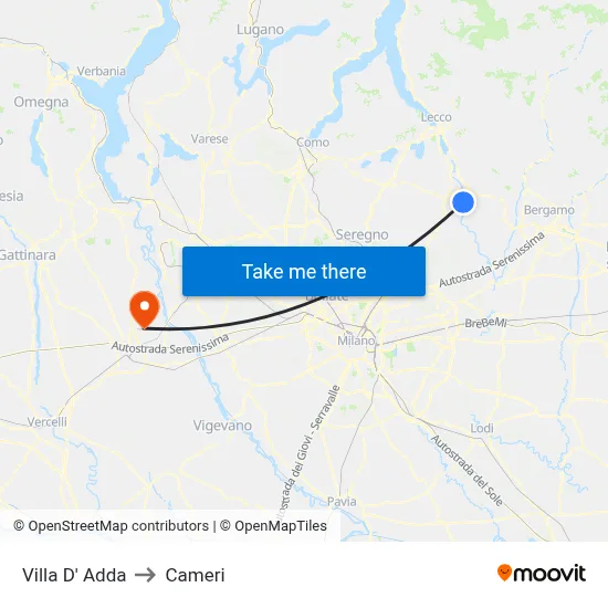 Villa D' Adda to Cameri map