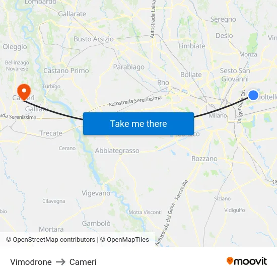 Vimodrone to Cameri map