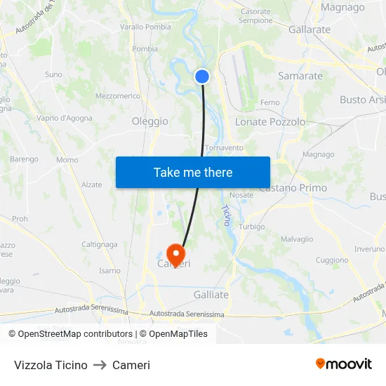 Vizzola Ticino to Cameri map