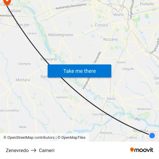 Zenevredo to Cameri map