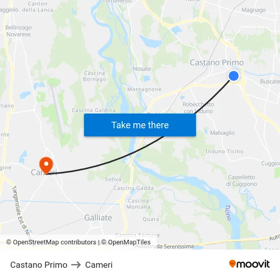 Castano Primo to Cameri map