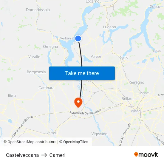 Castelveccana to Cameri map