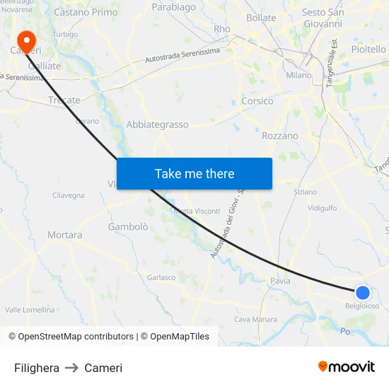 Filighera to Cameri map