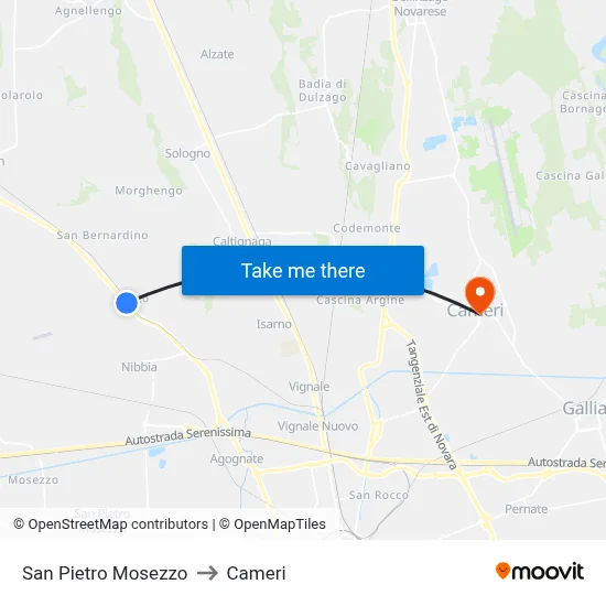 San Pietro Mosezzo to Cameri map
