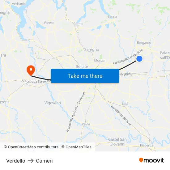 Verdello to Cameri map