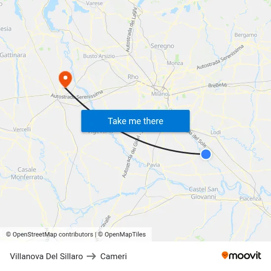 Villanova Del Sillaro to Cameri map