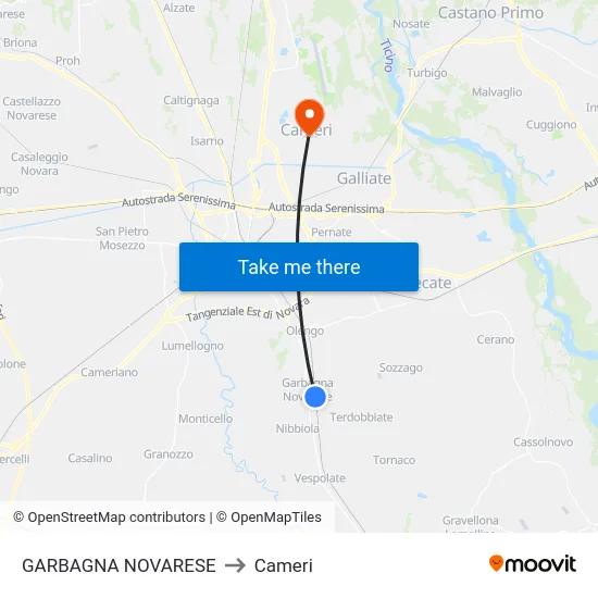 Garbagna Novarese to Cameri map