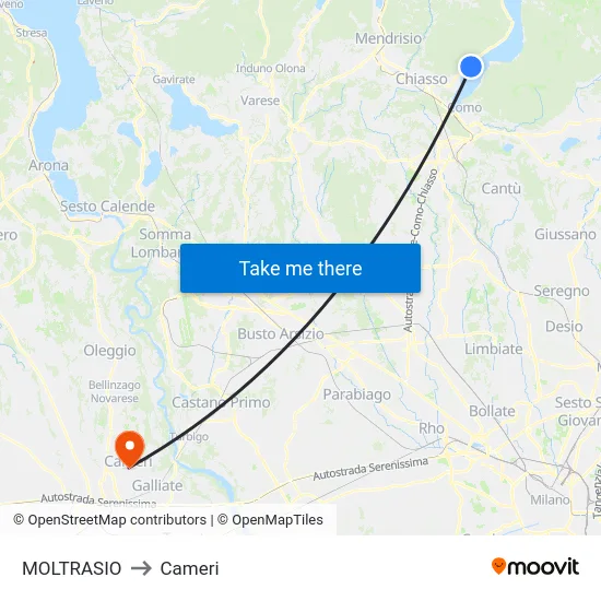 Moltrasio to Cameri map