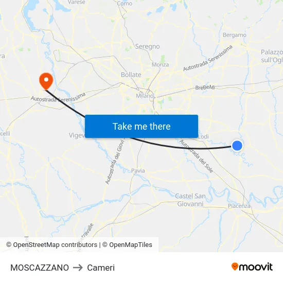 Moscazzano to Cameri map