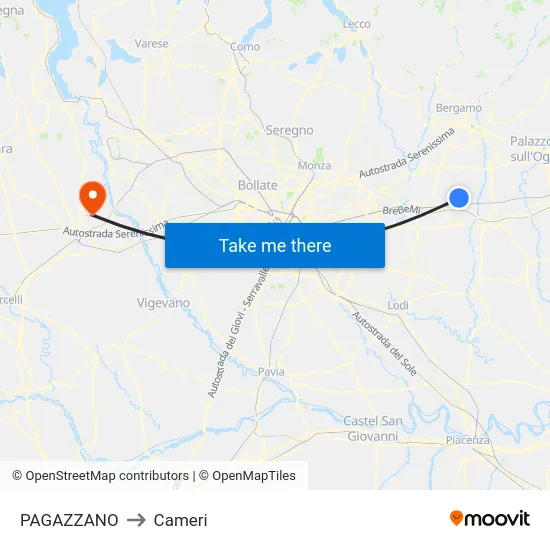 PAGAZZANO to Cameri map