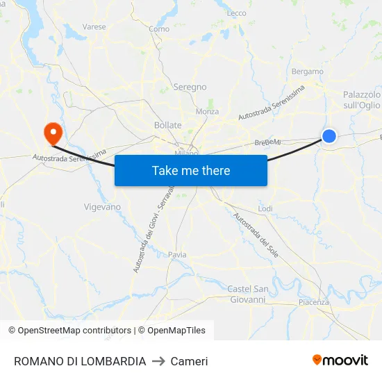 Romano di Lombardia to Cameri map