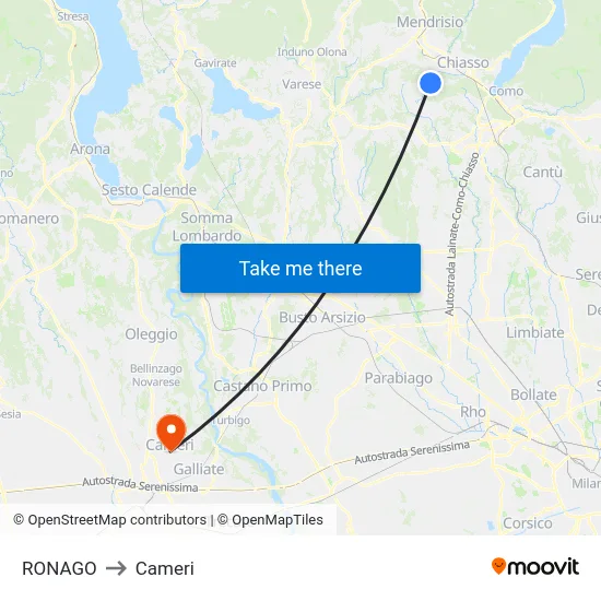 RONAGO to Cameri map
