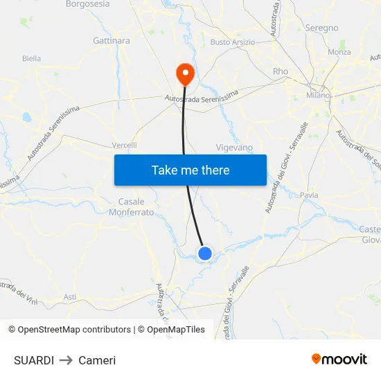 Suardi to Cameri map