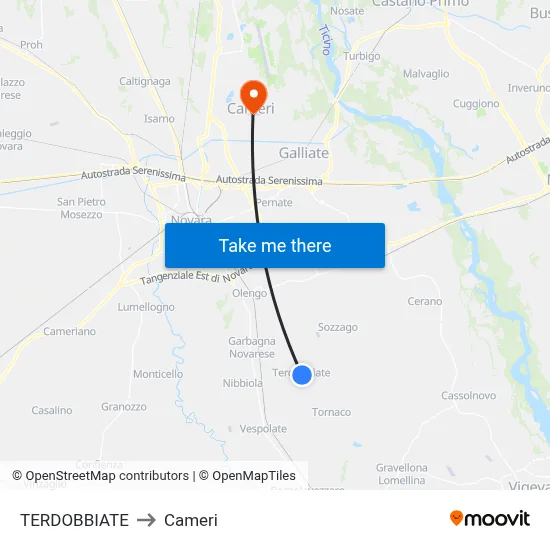 TERDOBBIATE to Cameri map