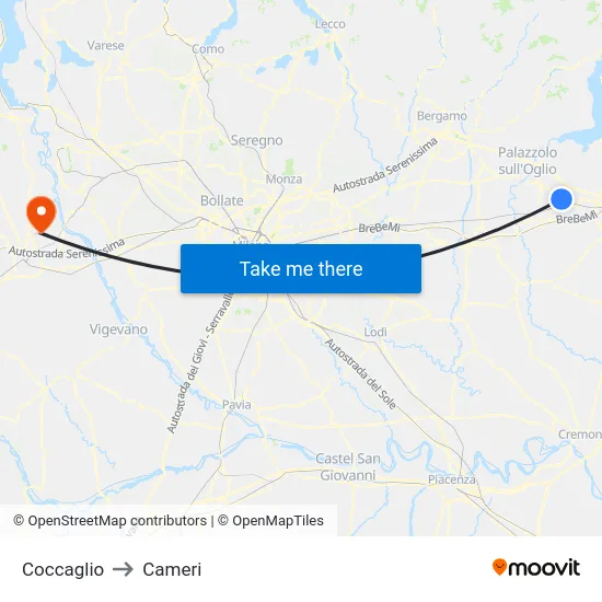Coccaglio to Cameri map