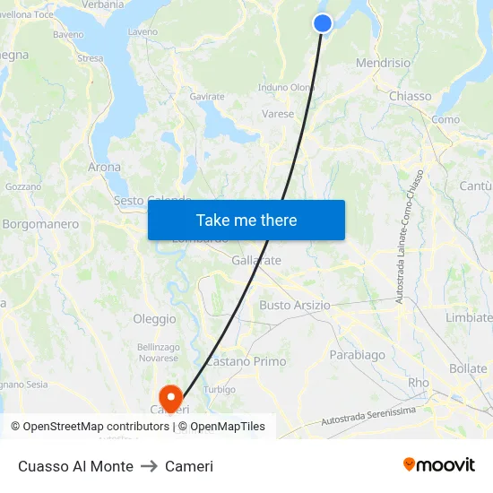 Cuasso Al Monte to Cameri map