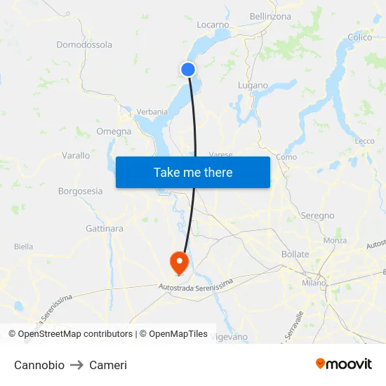 Cannobio to Cameri map