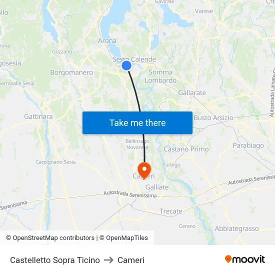 Castelletto Sopra Ticino to Cameri map