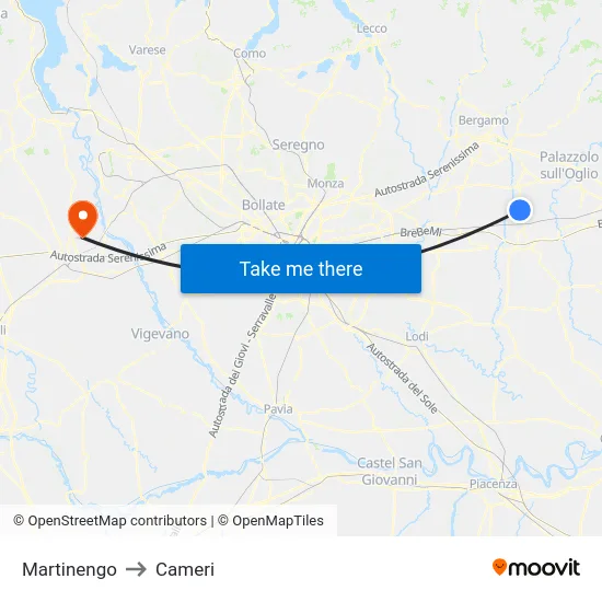 Martinengo to Cameri map