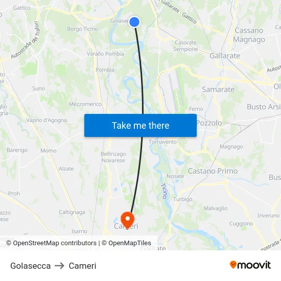 Golasecca to Cameri map