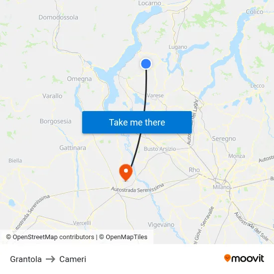 Grantola to Cameri map