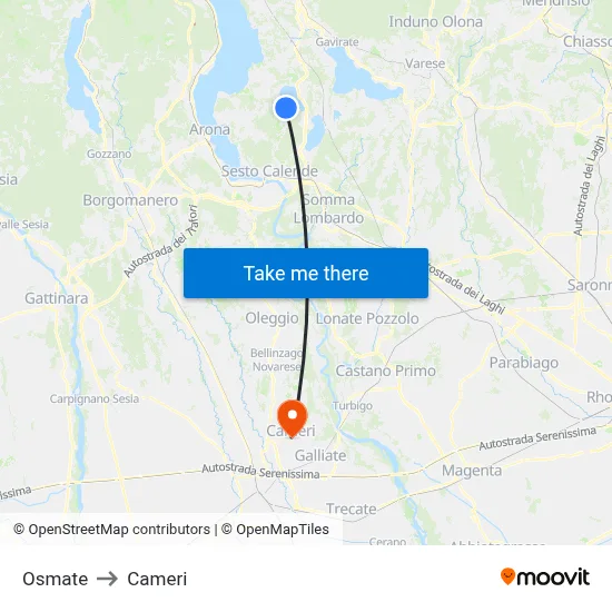 Osmate to Cameri map