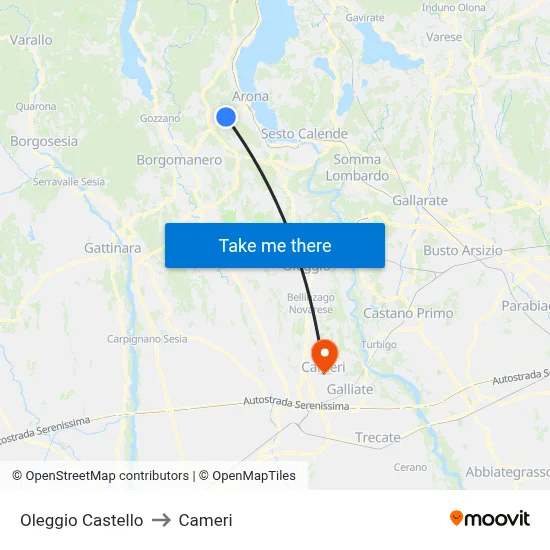 Oleggio Castello to Cameri map