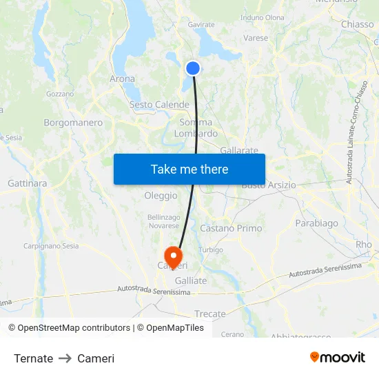 Ternate to Cameri map