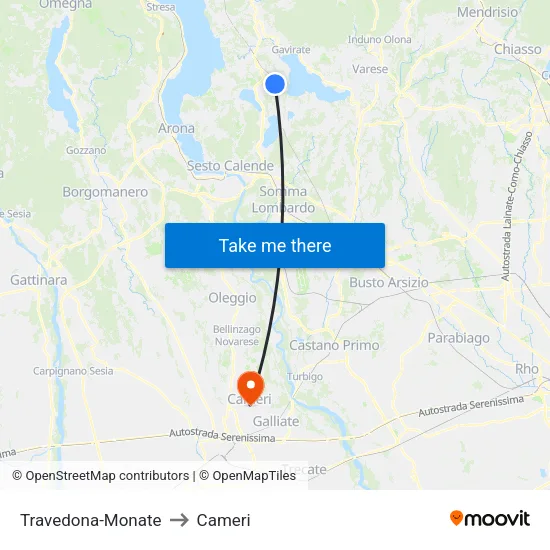 Travedona-Monate to Cameri map