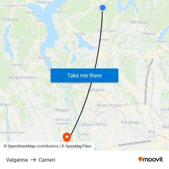 Valganna to Cameri map