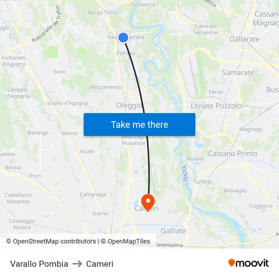 Varallo Pombia to Cameri map