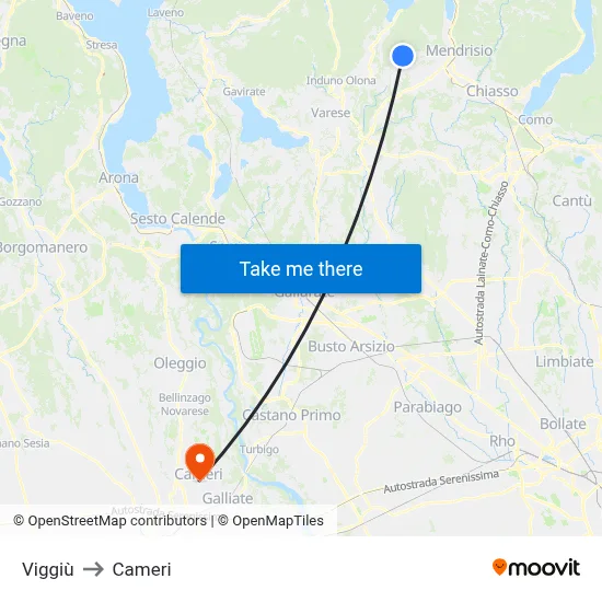 Viggiù to Cameri map
