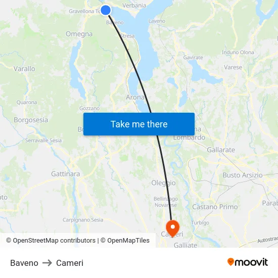 Baveno to Cameri map